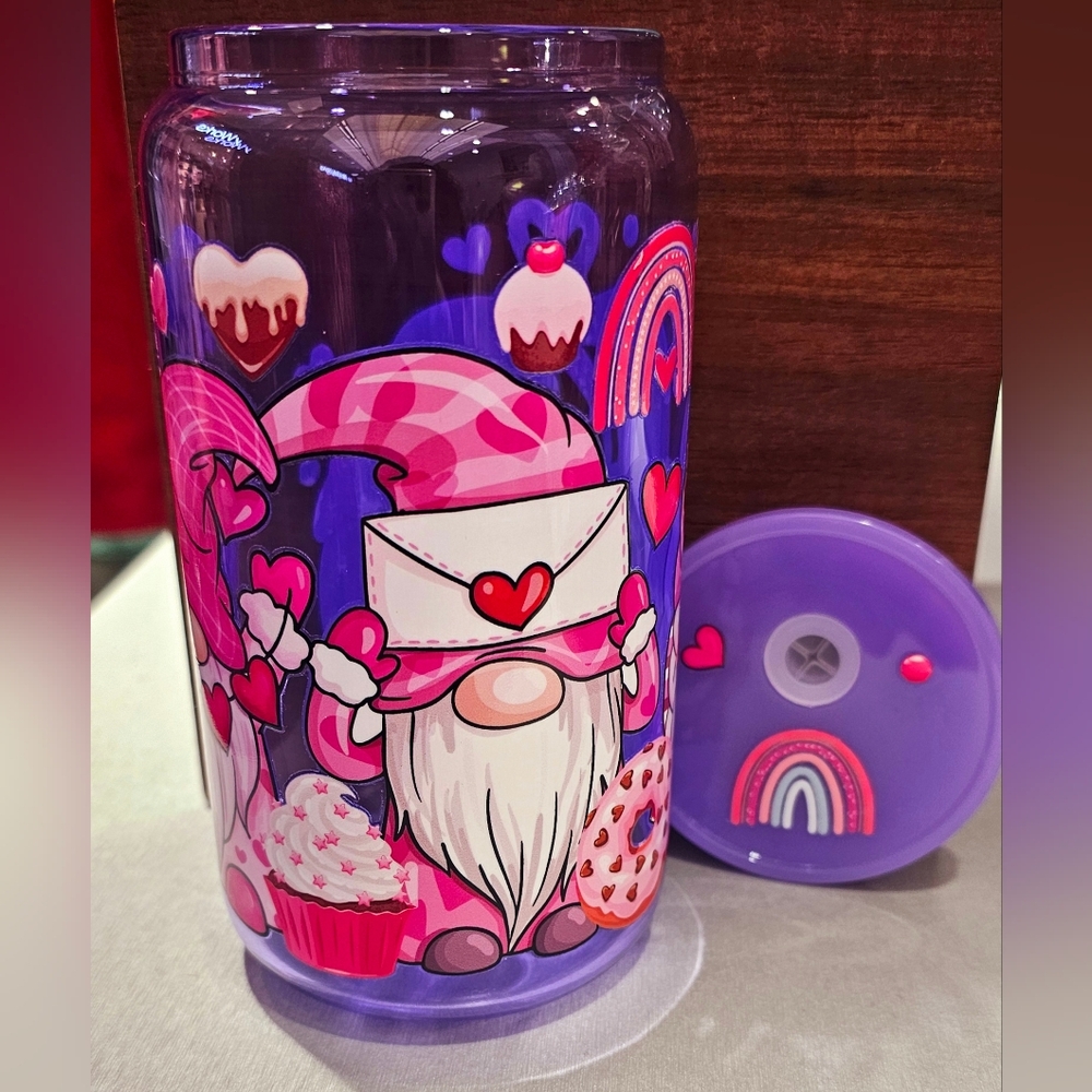 Gnome heart Glass Can Jar